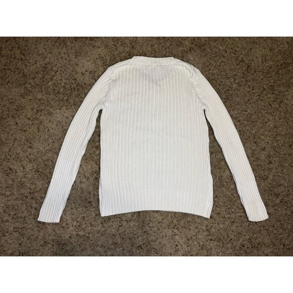 SONOMA Womens White Cable Knit Sweater Henley Retro Classic Fishermen Y2k LARGE - Picture 2 of 10